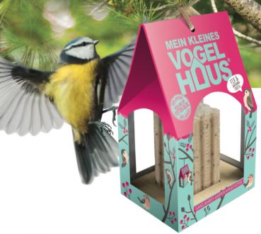Mein kleines Vogelhaus® gefüllt mit einem Delicia Futterbloc - nachfüllbar