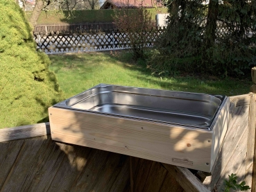 Vogelbadewanne XXL aus Edelstahl und Holz